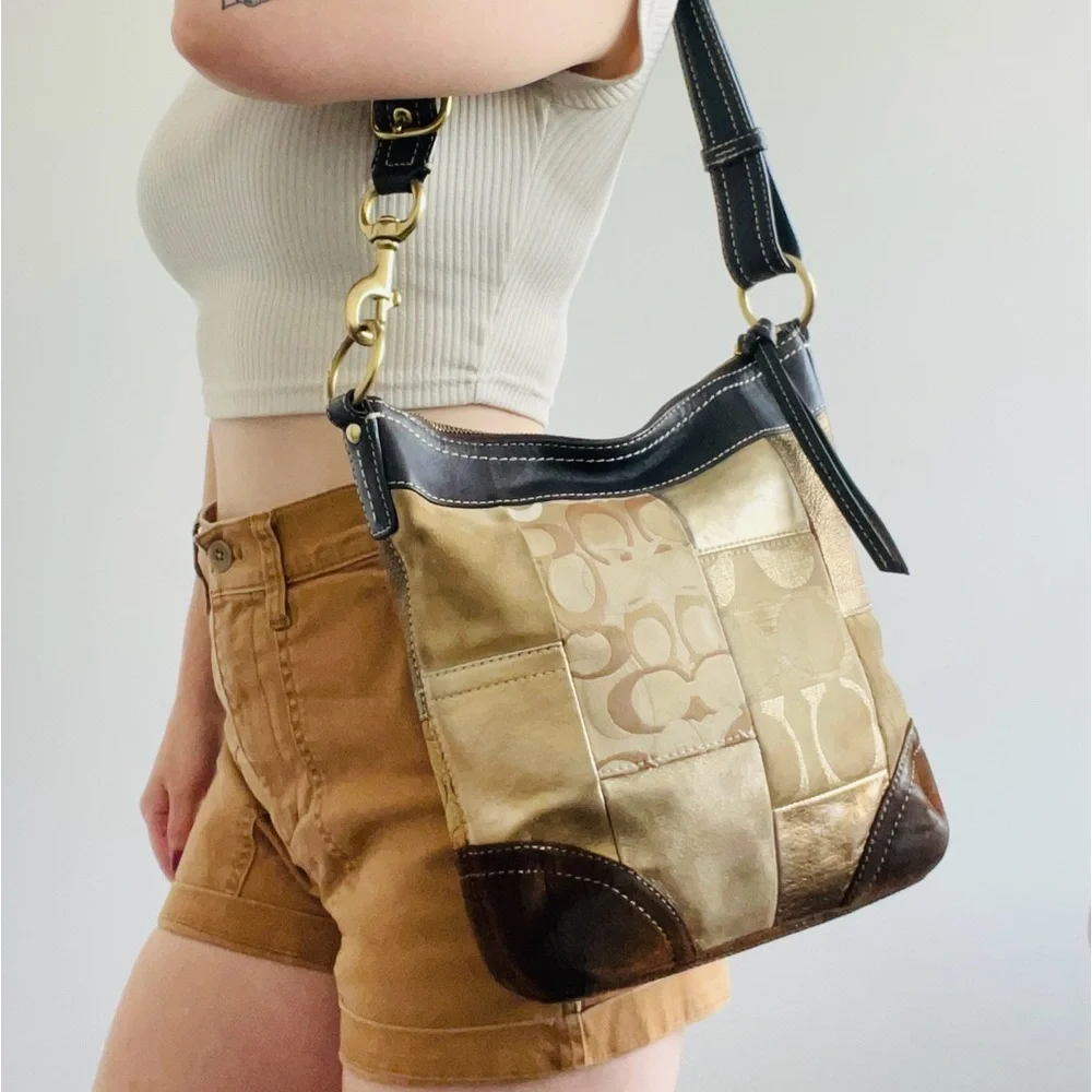 COACH✨Vintage Chestnut Brown Metallic Patchwork Legacy Shoulder Bag_2